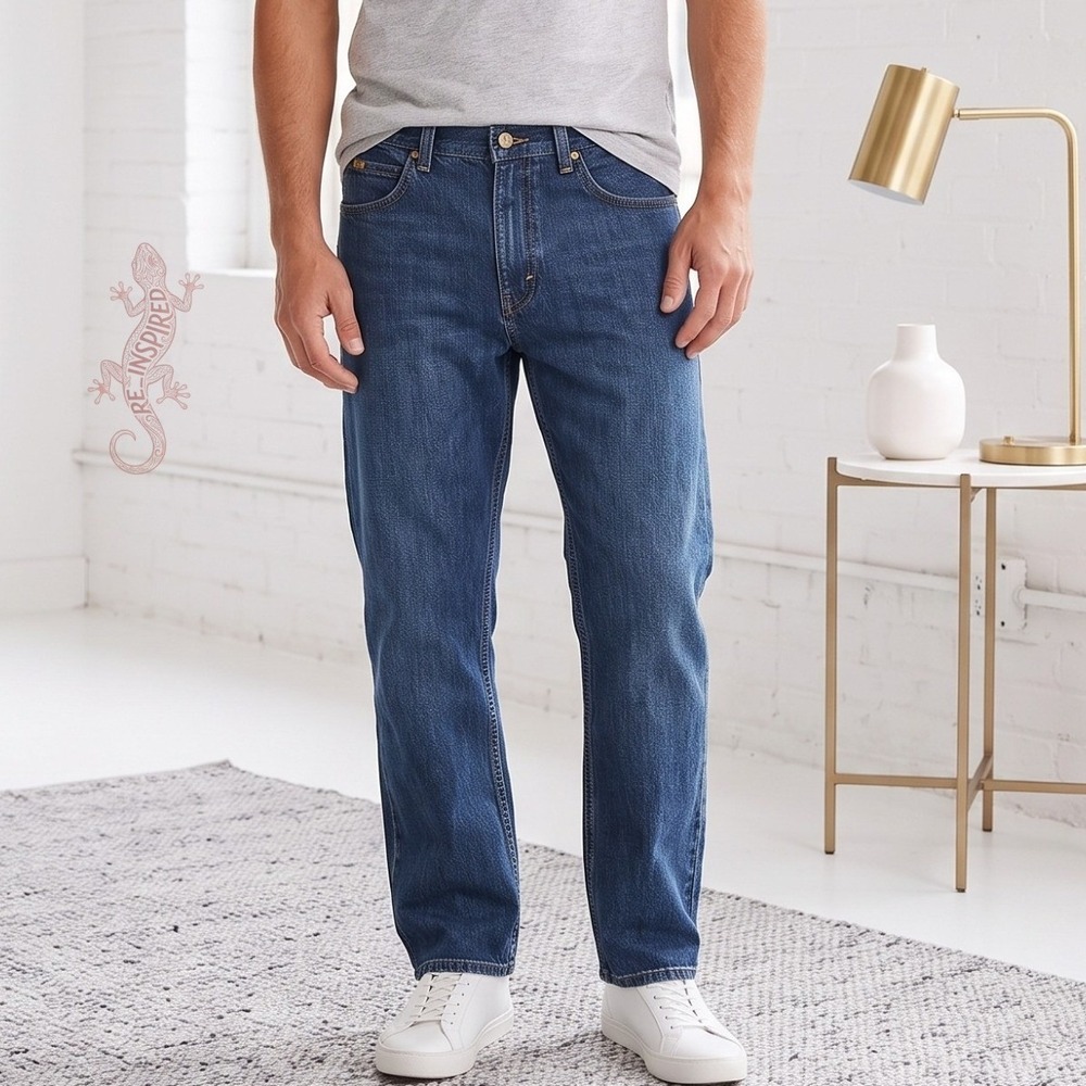 Lee Relaxed Fit Straight Leg Men 40x34 Blue Denim Jeans Cotton Workwear Casual